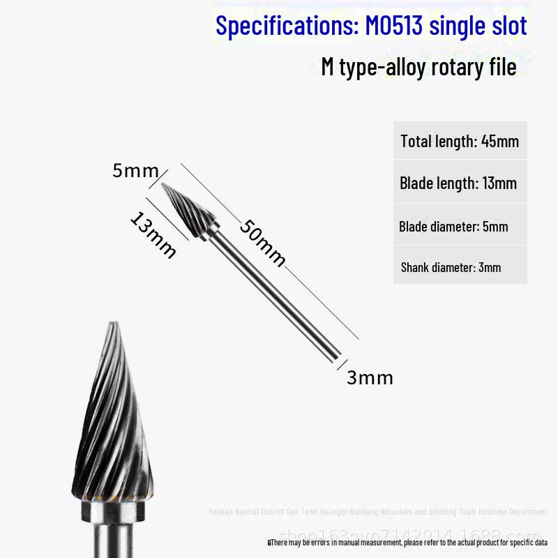 Fresa a lima rotante in carburo di tungsteno 3x5 mm - per molatura di metalli e intaglio del legno, scanalatura singola e doppia.
