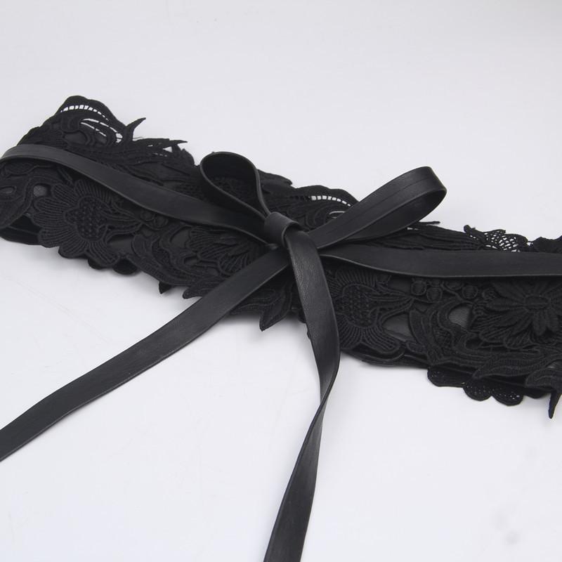 

Женский ремень, Женский широкий пояс-корсет, Женский очень широкий ремень с кружевной вышивкой чёрный