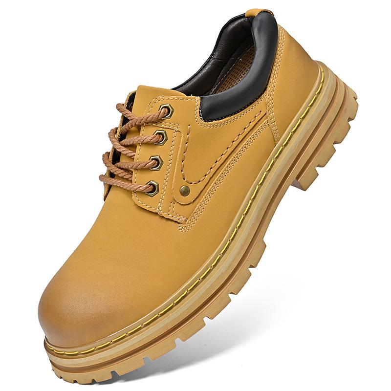 Autumn British style wide feet big head leather shoes labor insurance shoes polished retro leather low top Martin boots 39