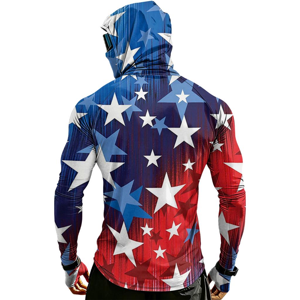 Men's Casual Raglan Sleeve Hooded Long Sleeve Sun Protection Shirt with Graphic Print Lightweight Breathable Fabric for Outdoor Activities