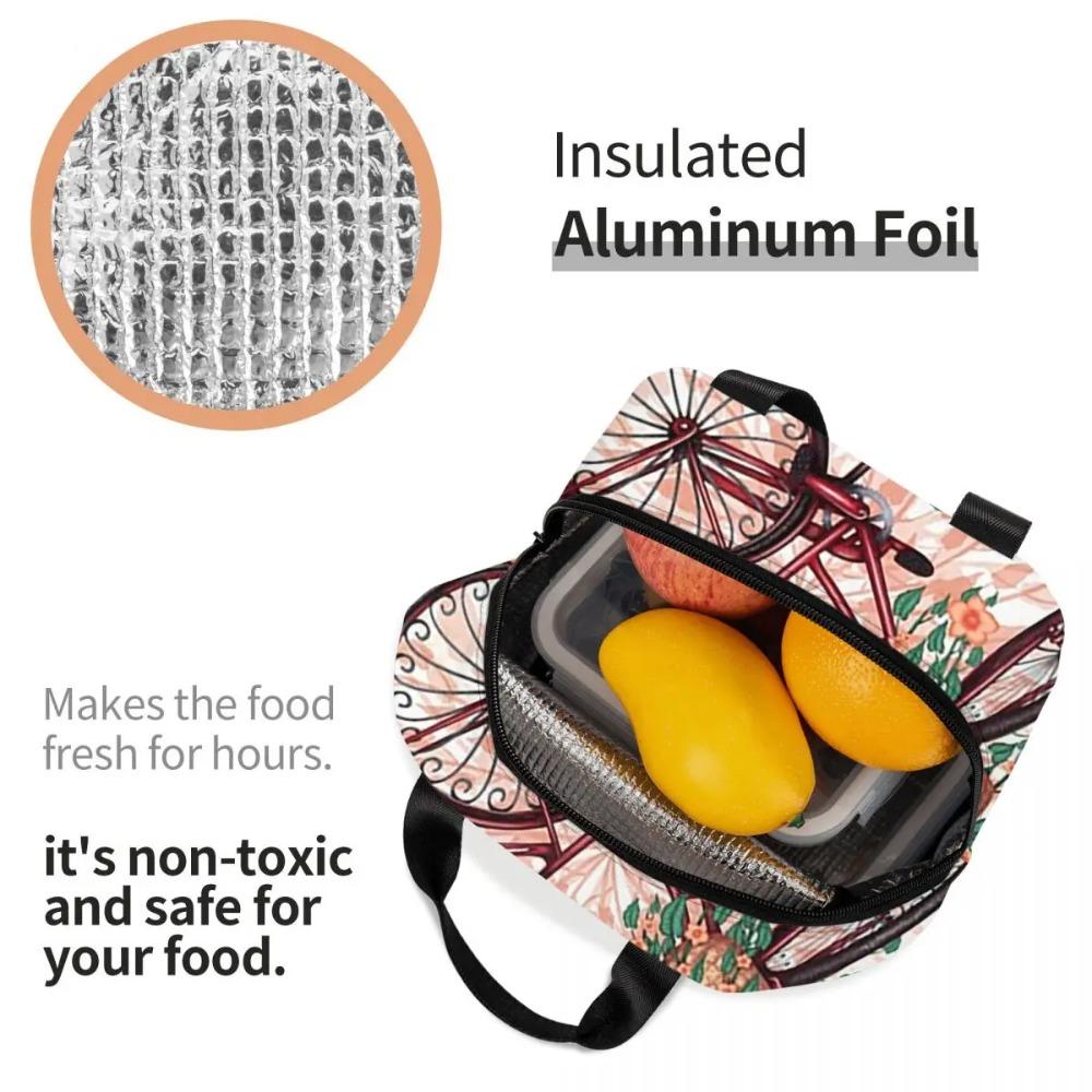 A Vintage Bicycle And Flower Insulated Lunch Bag for Women Kids Leakproof Food Boxes Thermal Lunch Box Tote