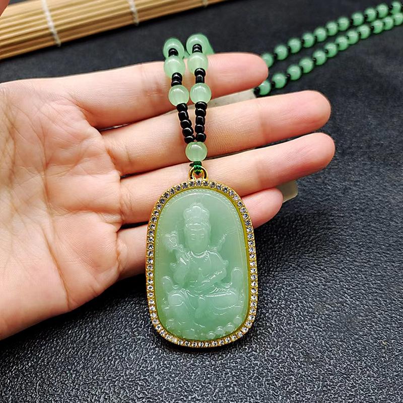Fish Rose Necklace Imitation Jade Ruyi Pixiu Pendant Women's Guanyin Buddha Pendant