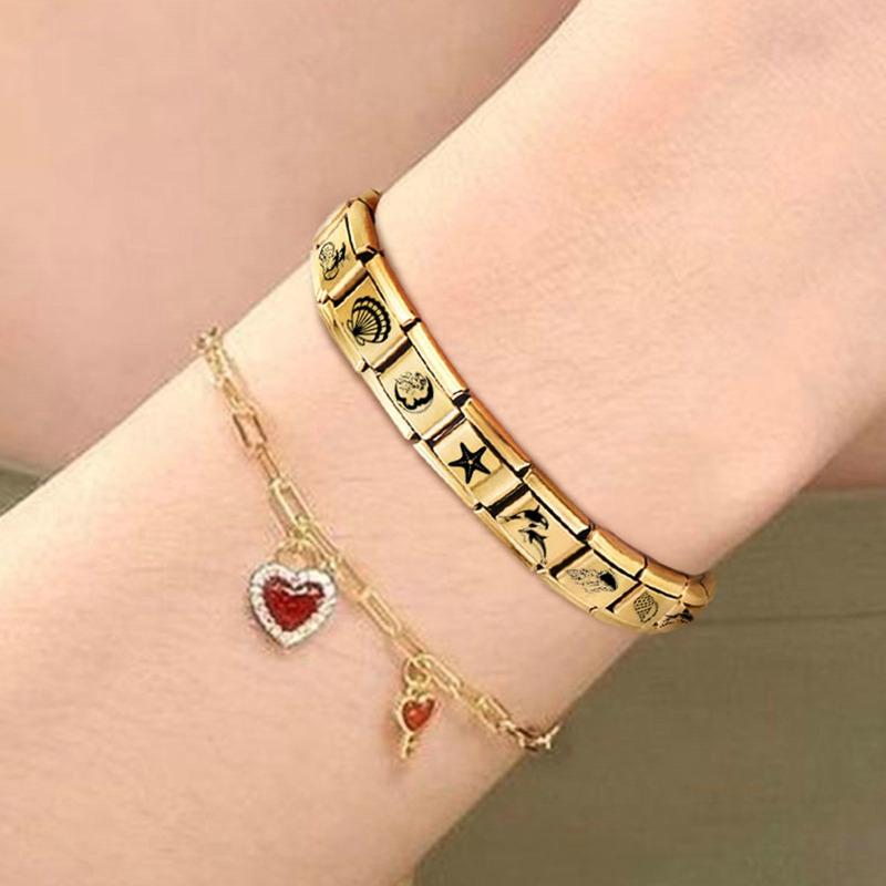 Fashion Golden 26 Letters A-Z Italian Links Charm Beads 9mm Stainless Steel Bracelet Jewelry DIY Hand Making