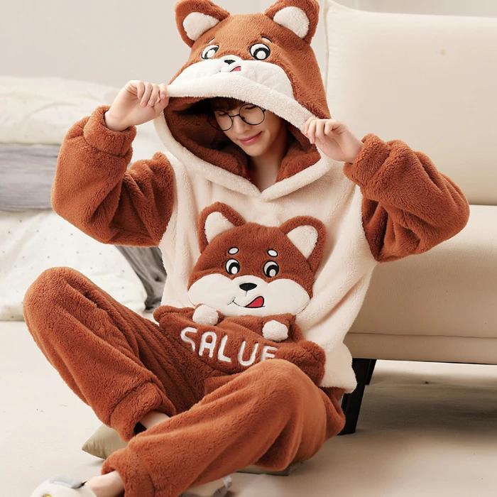 

Новый мужской зимний утолщенный пижамный комплект из кораллового флиса, плюшевый домашний костюм с капюшоном, длинный рукав, мультяшный фланель, комплект из 2 предметов, теплая ночная рубашка, большой размер 3XL 4XL 4XL