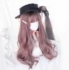 RyuuCos Lolita Wig, Long Hair, Curly, Wavy Hair, Blunt Bangs, Brown Pink Wig, Black Gradient Pink Brown, Natural Look, Harajuku Style, Cosplay, Heat