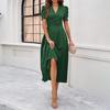 Summer Women's Fashion Chic High Waist Solid Short Sleeve Ruched Dress