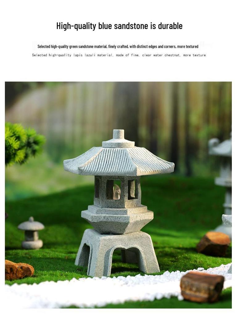 Envy Porcelain Stone Lantern: Small Chinese Pavilion Ornament for Desktop or Fish Tank Scenery.