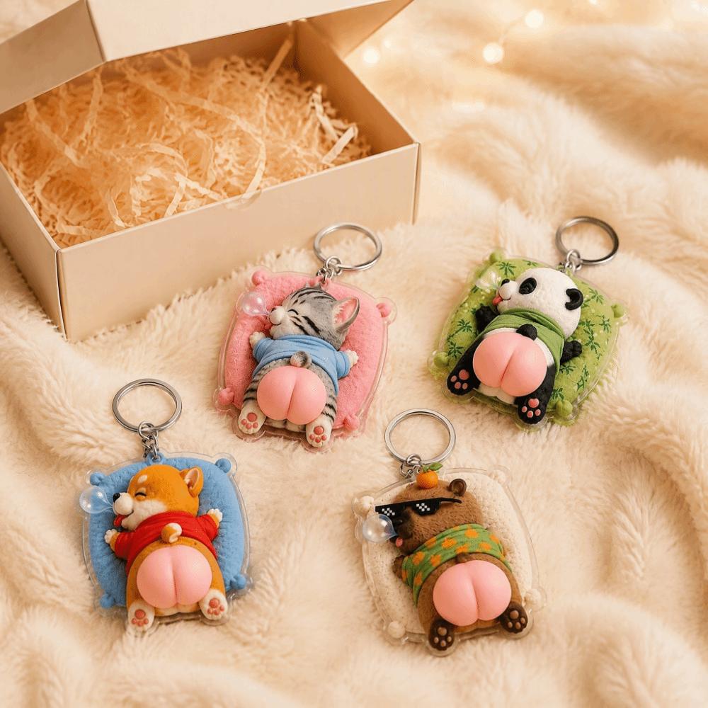 2D Animal Keychain Squeezable Bag Charm Durable Stress Relief Keychain  Birthday Gift Party Favor