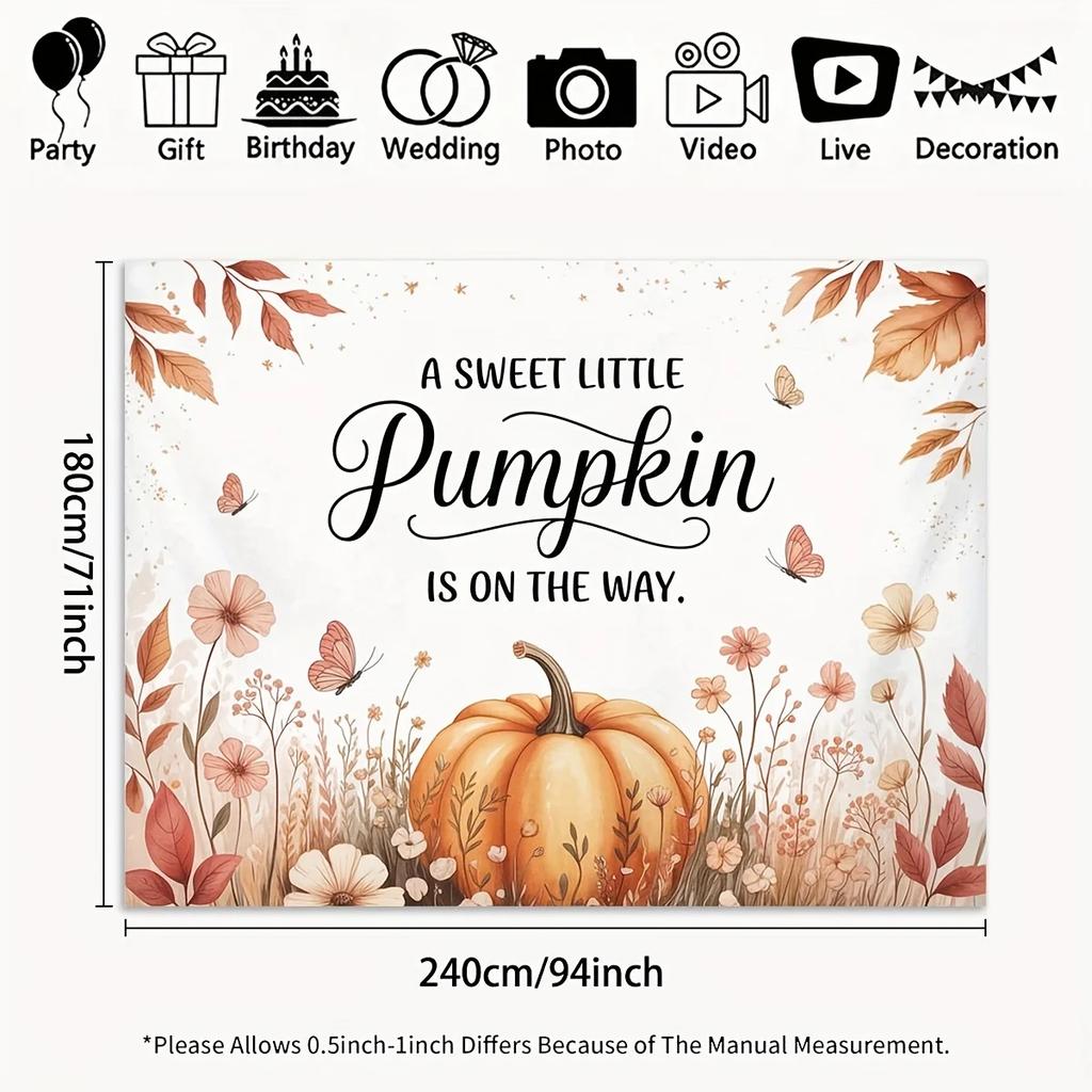 2D flat background banner with the theme pattern of "Sweet Little Pumpkin is Coming" and fabric materialDJH