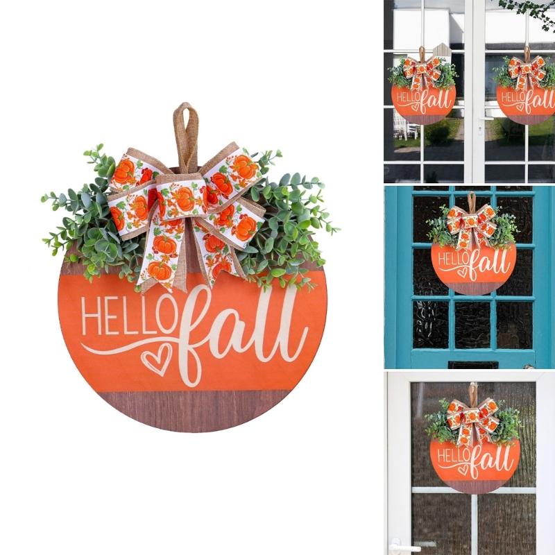 Vibranting Hand Carveds Pumpkins with Bowknot Designs Sturdy Wood Decoration for Seasonal Window and Door Display