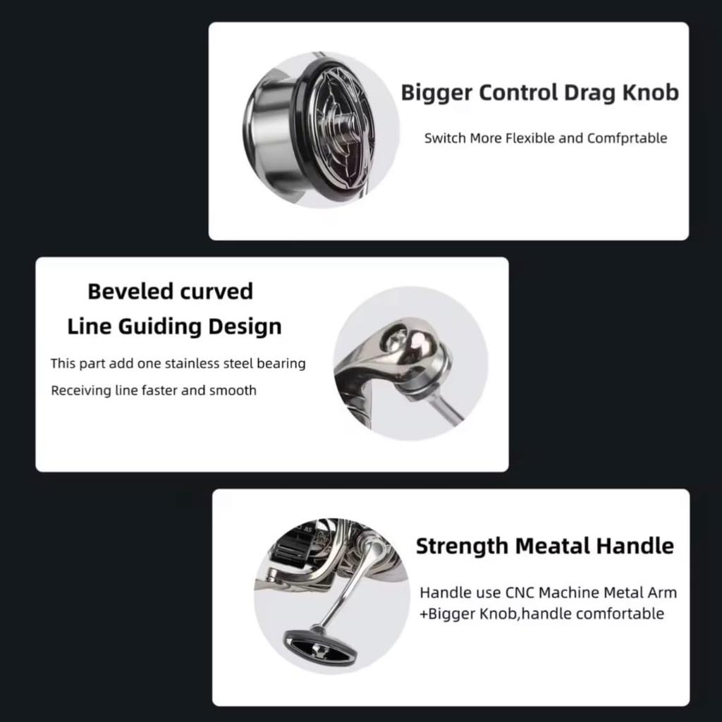 Spinning Reel Weight Max Drag Force Gear Ratio BB Ball Suitable for Multiple Fish Saltwater Available in various sizes from 1000 to 5000 Fi's+7 3000,