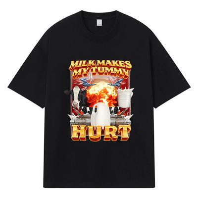 2026 Milk Makes My Tummy Hurt Printed Graphic Y2k Harajuku Streetwear 100% Cotton T Shirt Casual Oversized Summer Men T-shirt