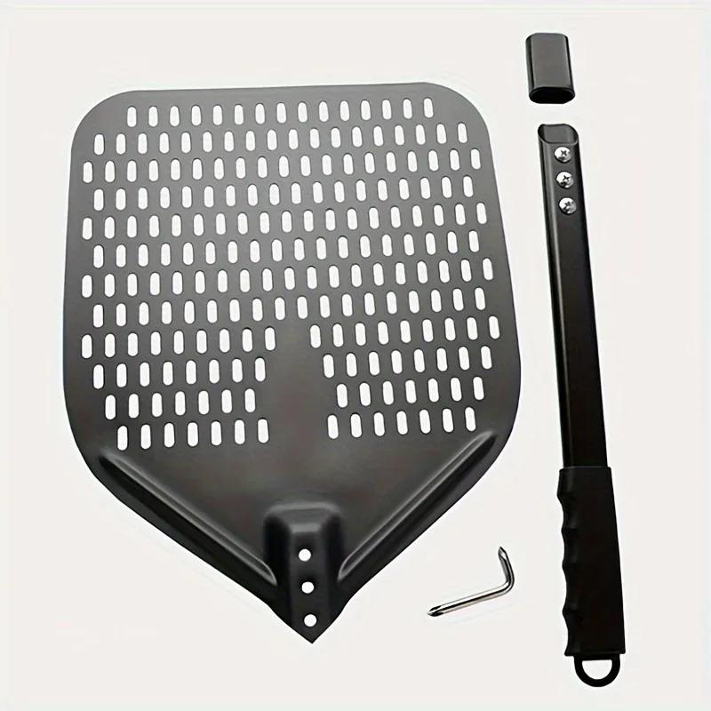 1PC Perforated Pizza Peel, 30.48 X 35.56 Cm Rectangular Pizza Transfer Peel, Professional Aluminum Turning Pizza Paddle