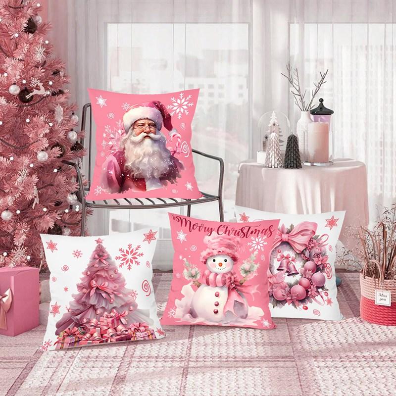Christmas Pink Throw Pillow Cover Cushion Cover Christmas Decorations for Home 2026 Bedroom Room Navidad Natal Gifts New Year