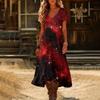 Women's Vintage Halloween Print Sundress V-Neck Short Sleeve Summer Beach Dress
