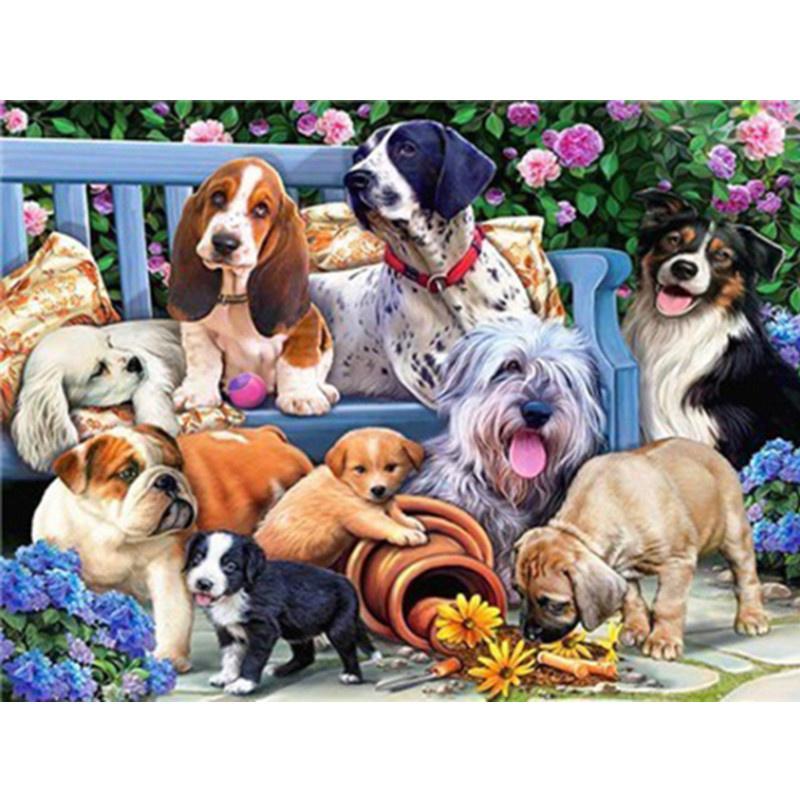 5D DIY Diamond Painting Cute Dog In Oil Painting Diamond Embroidery Cross Stitch Kit Full Rhinestone Mosaic Home Decor