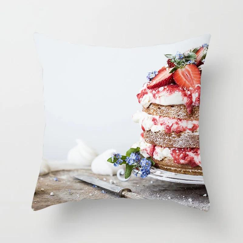 

Food Cake Pattern Decorative Pillowcase Office Living Room Car Ornaments Home Pillowcase 40x40cm