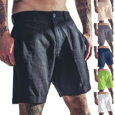 Men's Cotton Linen Casual Shorts Men's Outdoor Mid-Rise Quarter Shorts