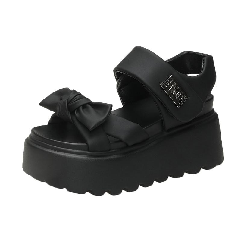 Fashion Women Summer High Platform Sandals 8CM Wedges Leather Chunky Slippers 2025 Outside Ankle Strap Sandals Beach Casual Slides Woman