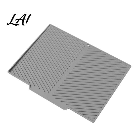 Flexible Draining Tray Silicone Dish Drying Mat for Kitchen Counter Heat Resistant Non-Slip Drain Food Grade Accessory Pad with Drainage Spout