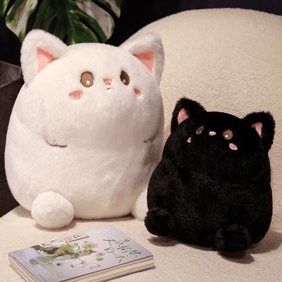 Cartoon Round Cat Plush Toys Soft Stuffed Pillow Cute Animal Doll Black White Cats Nap Cushion Christmas Birthday Gift For Kid