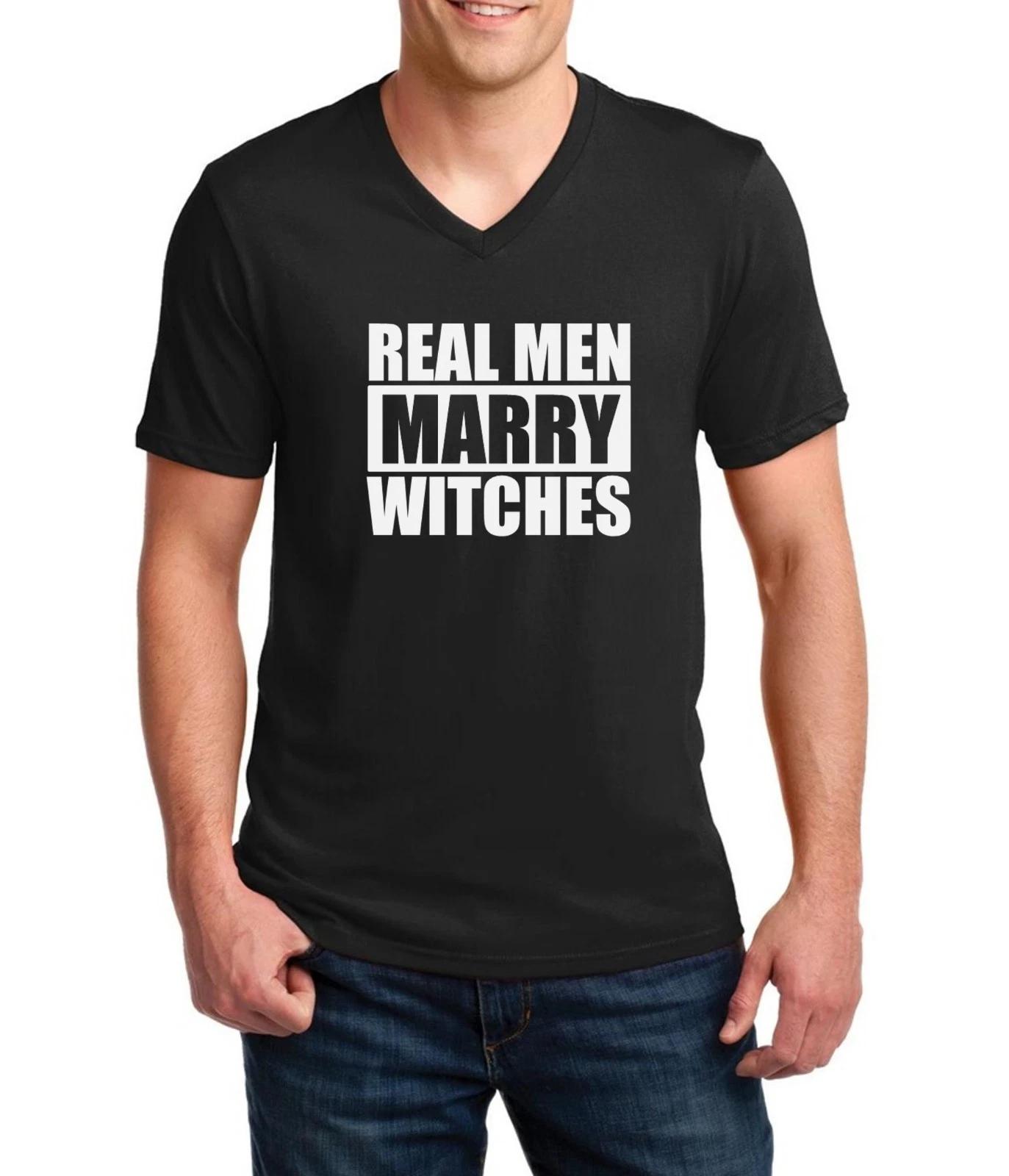 Real Men Marry Witches Shirt Funny Halloween Tee Witch Husband V Neck Mens Gift XL