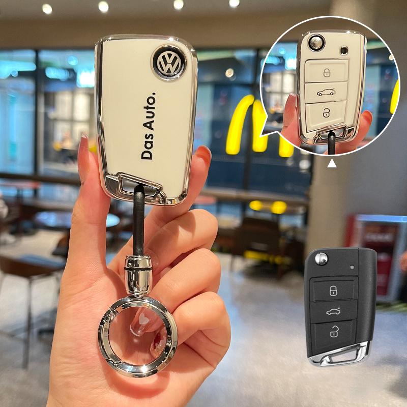 TPU Key Fob Cover with Keychain Lanyard For VW Volkswagen Accessories Atlas Golf GTI Jetta Tiguan Car Key Case Full Protection Ze4