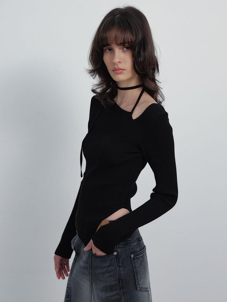 Leibeu Unbalance Strap Ribbed Knit Top Vk6Sp253_2Color