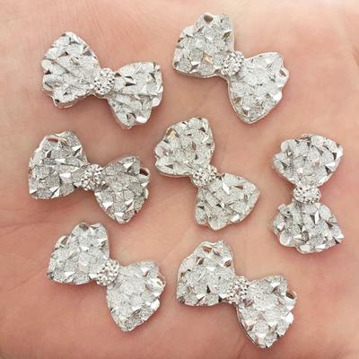 40 pezzi in resina con fiocco in argento con retro piatto e strass, per scrapbook, matrimonio fai da te