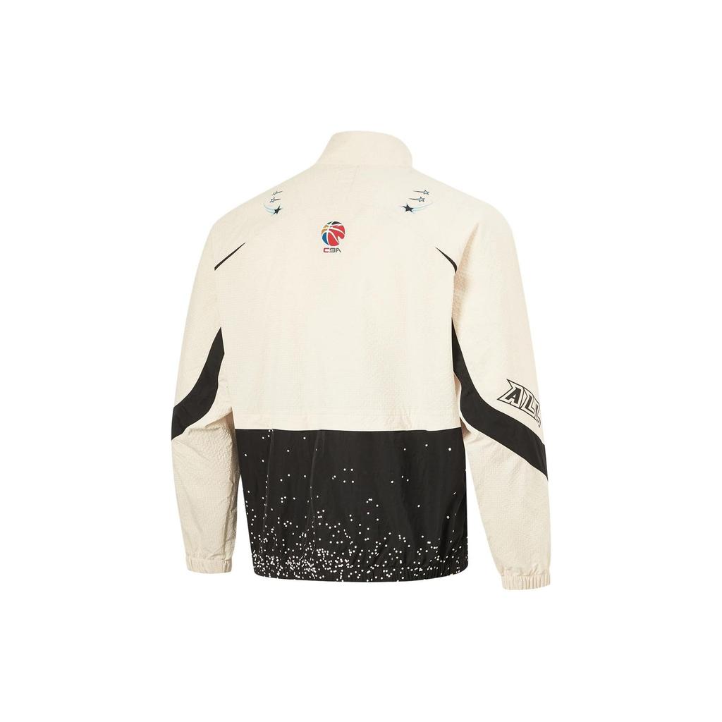 Li Ning Cba Series Color Block Stand Collar Loose Sports Windbreaker Men Outerwear Rock-White Gray AFDU909-1