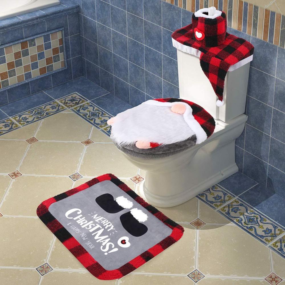 Cute Toilet Seat Cover Polyester Toilet Cover Set New Christmas Toilet Lid Cover  Christmas