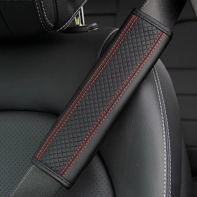 Embossed Fiber Leather Car Seat Belt Shoulder Strap Cover 1Pc Decompression Comfort Easy To Clean for Daily Use 1PCS