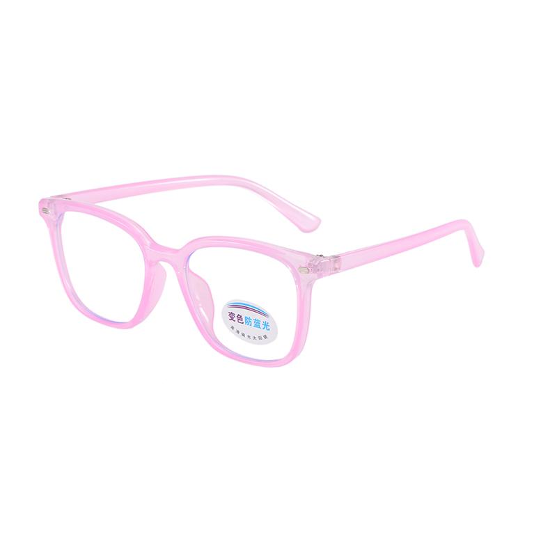 Photochromic Square Rice Nail Children's Eyeframe Color Change Anti Blue Light Flat Mirror Glasses Cute Boys And Girls