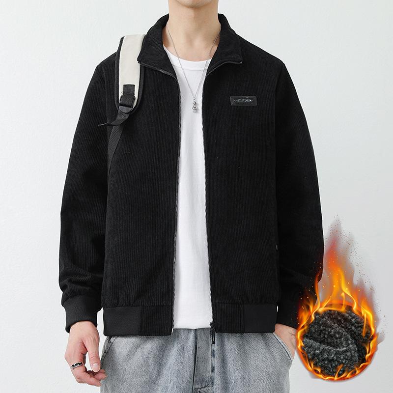 

Men s Corduroy Simple Versatile Men s Spring Long Sleeve Lapel Fleece Loose Men s Casual Jacket Thick Men 5xl чорний