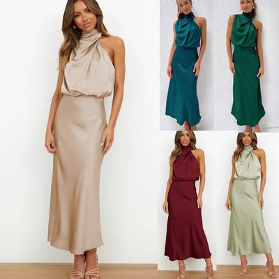Women Dresses Summer Casual Dress Satin Sleeveless Dress Elegant Party Dress Light Evening Dress