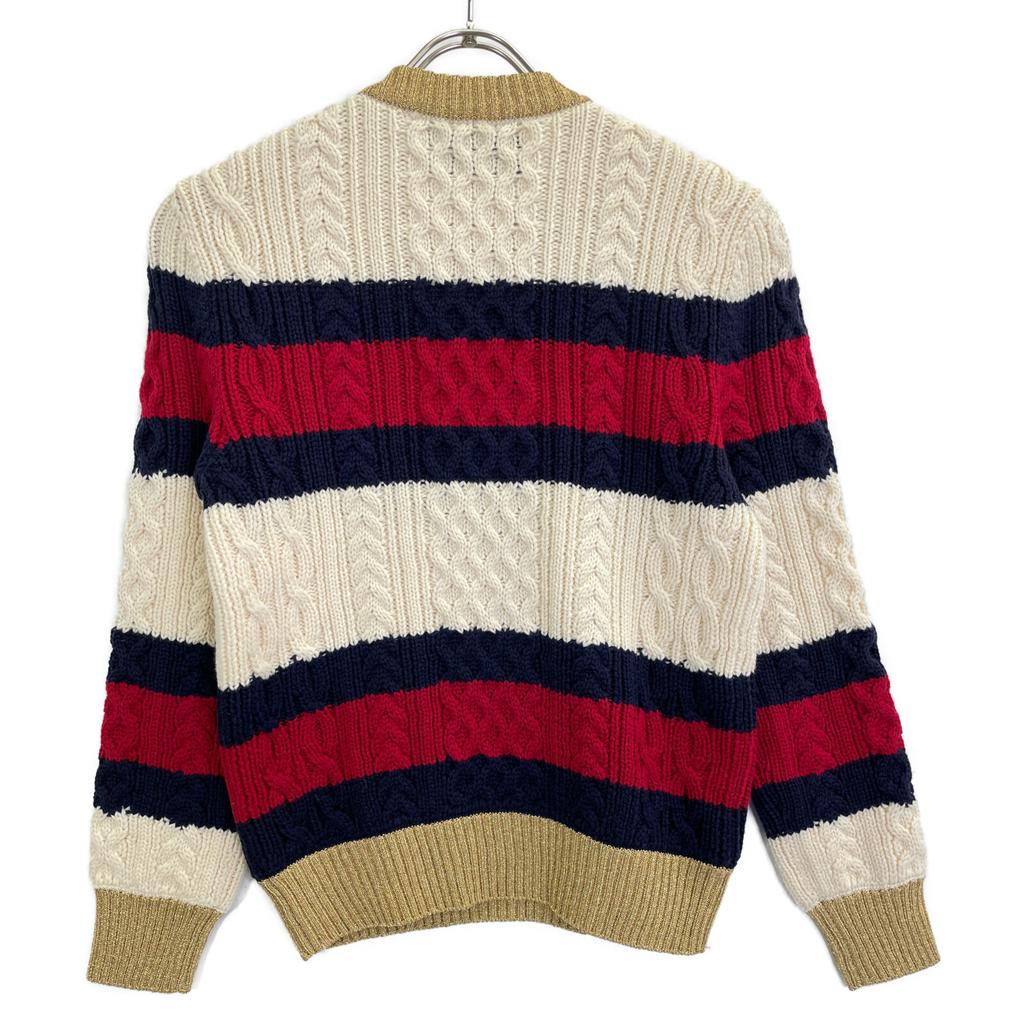 GUCCI 434363 X5D24 Multicolor Wool GG Pearl Button Stripe Knit Pullover tops M multicolorUsed