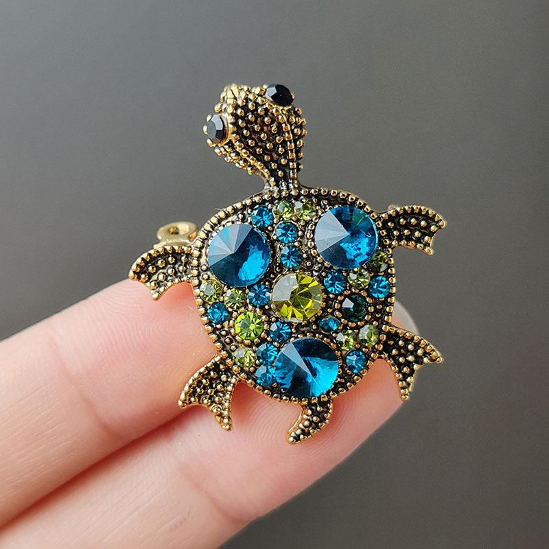 Vintage Rhinestone Cute Cartoon Turtle Animal Brooches For Women Men Coat Clothing Accessories Brooch Pins Party Jewelry Gifts