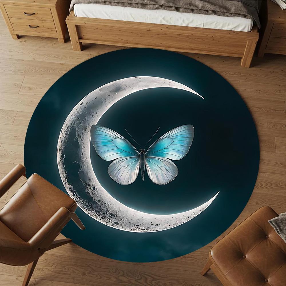 1pc Moon Butterfly Round Chair mat office Area Rug - Non-Slip, Floor Mat for Office, Bedroom, and Indoor Decor p127006