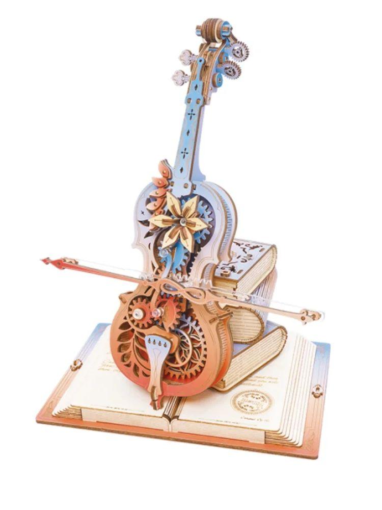 Robotime Dřevěné hudební boxy Puzzle AMK63 Kouzelný violoncellový dům Dárek k nastěhování Hobby sada Hračka Domácí dekorace pro dospělé teenagery