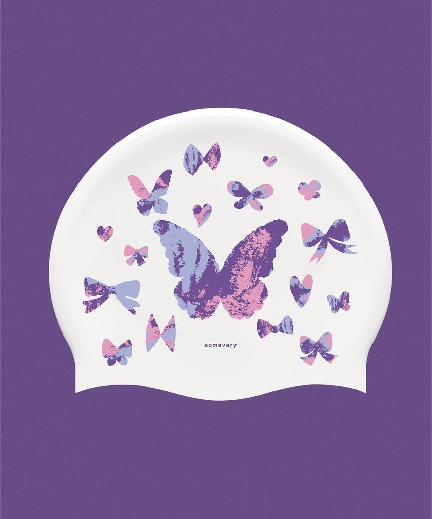 Sseombeli Butterfly Mood Silicone Swim Cap (Purple / White)
