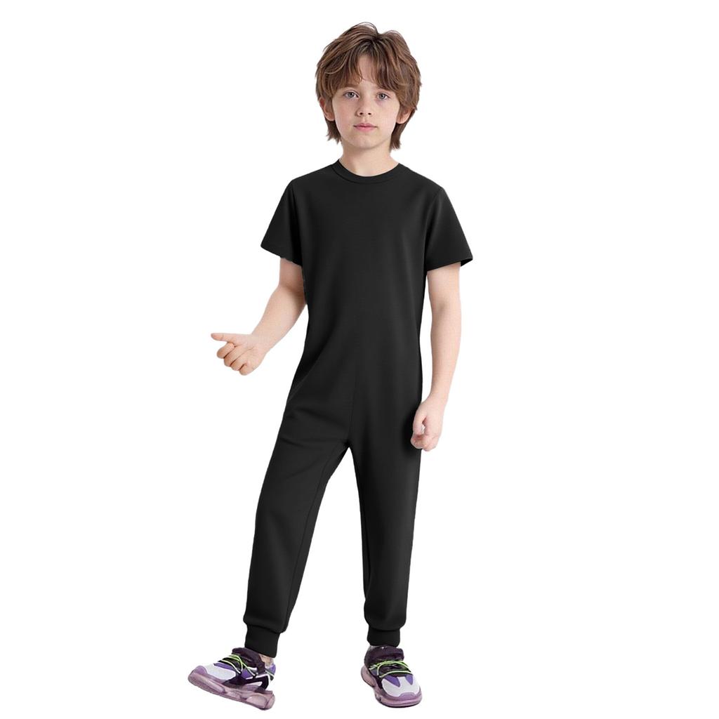 Unisex Kids Adaptive Clothing Jumpsuit Round Neck Short Sleeve Design Back Invisible Zipper Solid Color Full Body Outfit