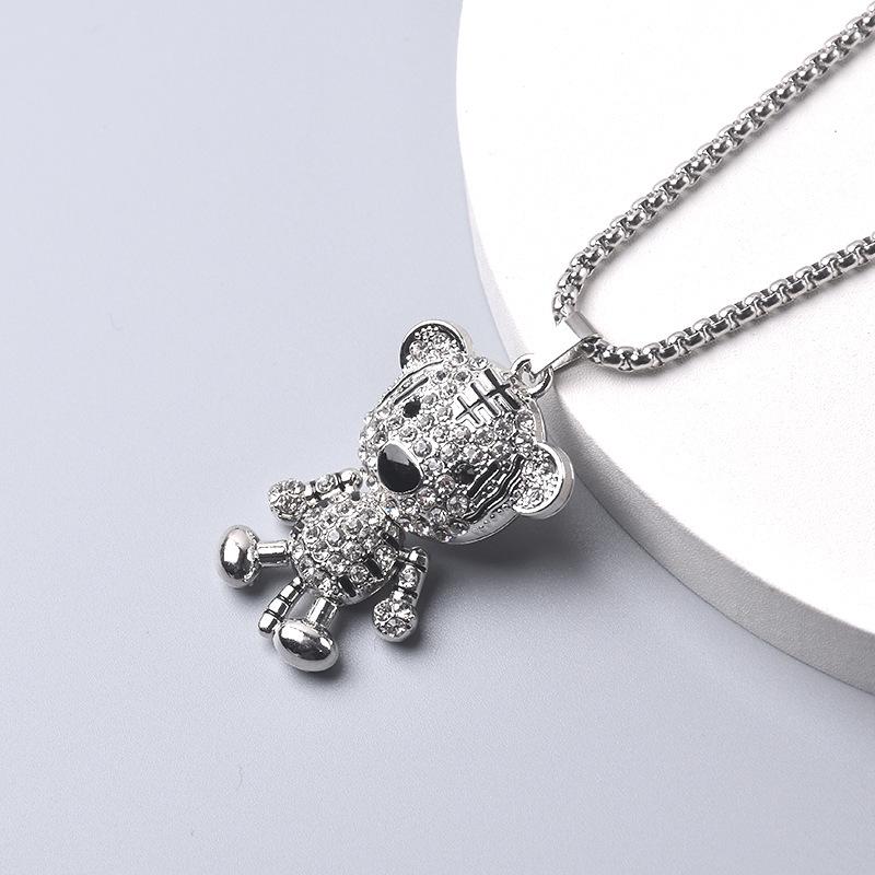 Trendy Cross-Border Rhinestone Pendant Necklace: Unisex Hip-Hop Style Stainless Steel Chain.