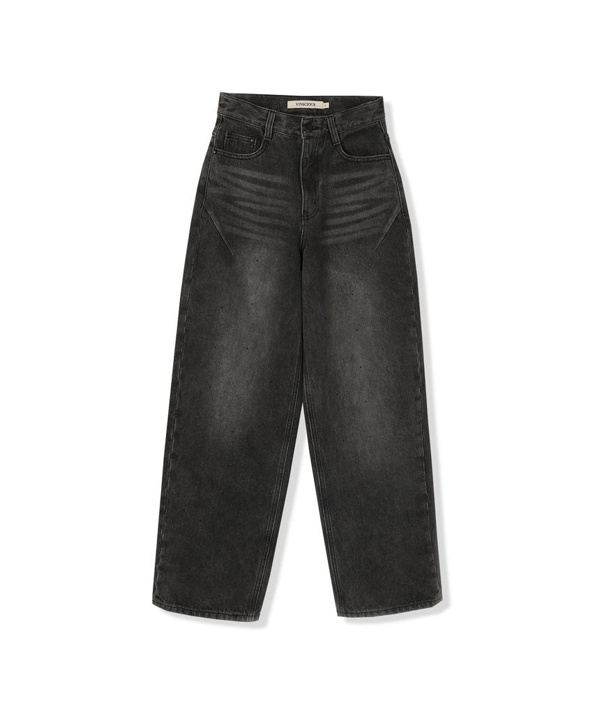 VIVACIOUS Beads Baggy Denim Pants Black