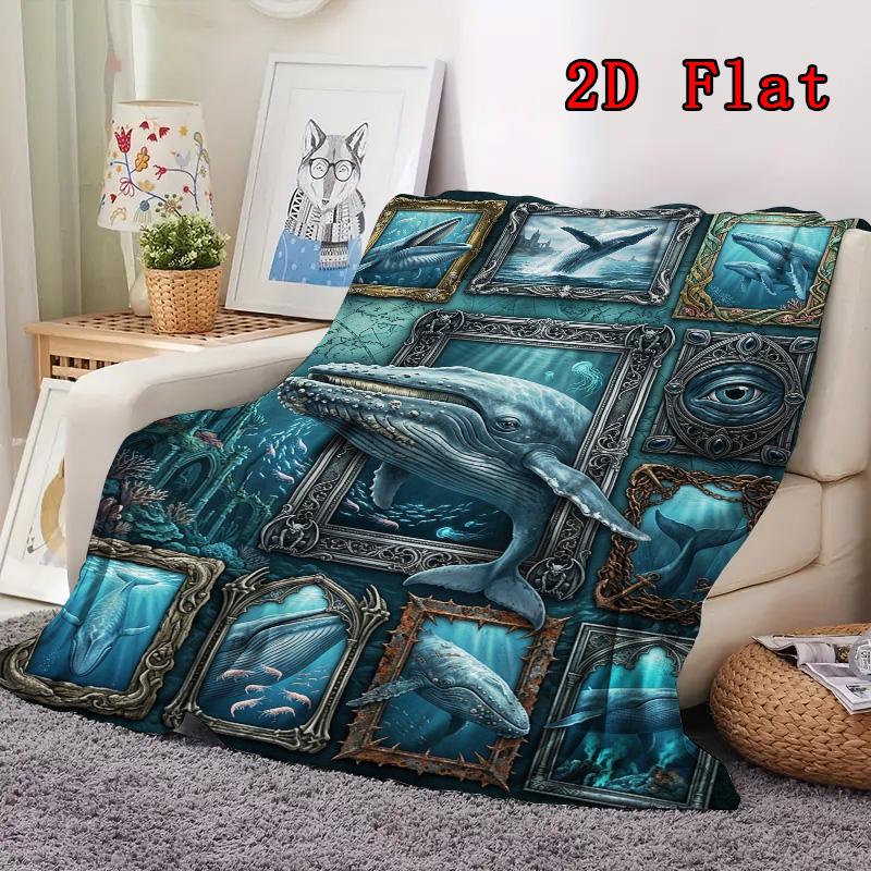 Whale Fantasies 2D Flat Pattern Flannel Blanket, High Quality All Seasons, Home Decor, Warmth and Comfort, Perfect for Christmas Gifts.