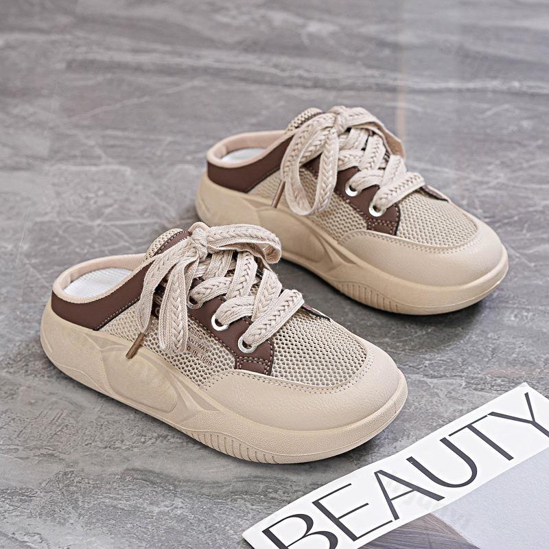 Fashion Women Slippers 2025 Summer Platform New Fashion Mesh Breath Vulcanized Shoes Comfortable Non Slip Half Slippers Zapatos De Mujer