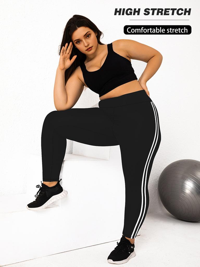 Casual Sports Trousers for Women High-waisted Milk Silk Large Size with Two Side Stripes 9-inch Trousers