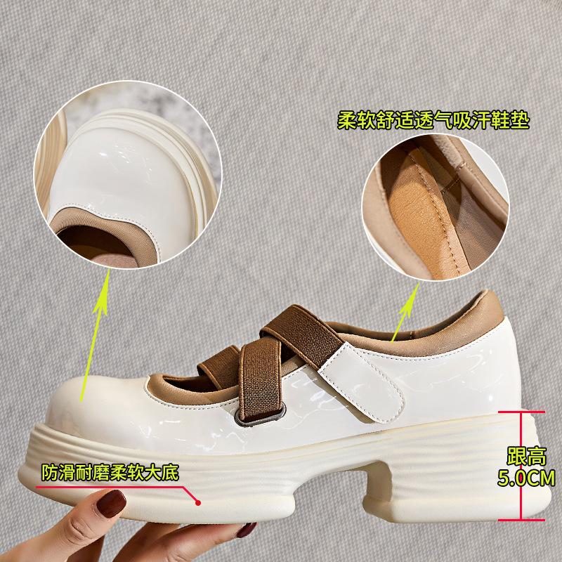 Leather Mary Jane shoes women's shoes 2025 spring new thick heel Velcro single shoes women's casual fashion loafers women's