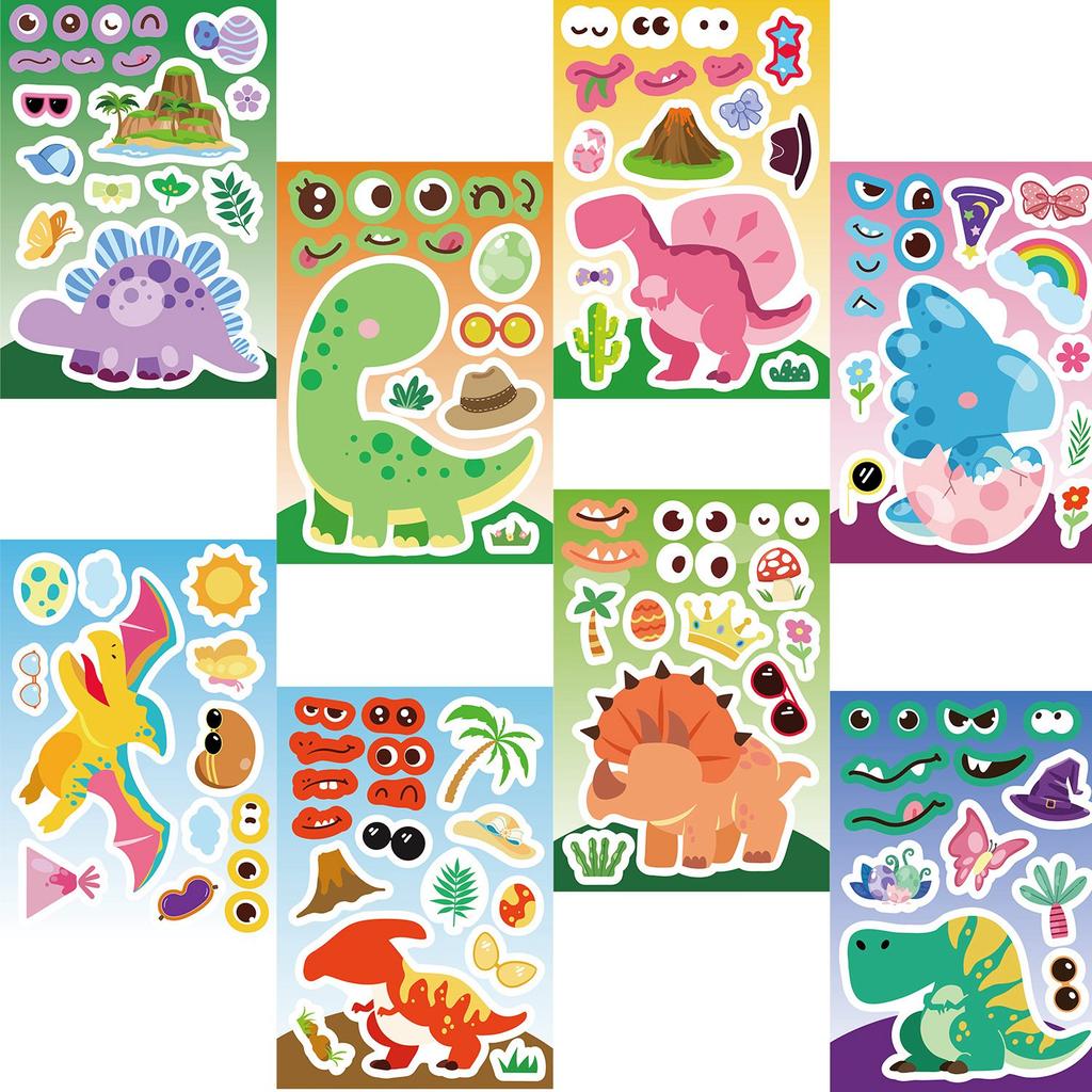 8/16/11PCS Creative Dinosaur Cartoon Collage Stickers for DIY Game Stickers Animal Craft Laptop Skateboard Stickers Gifts