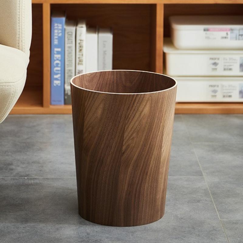 Solid Wood Trash Can Large Capacity Household Trash Bin Nordic Luxury Bedroom Garbage Bin Living Room Cleaning Accessories