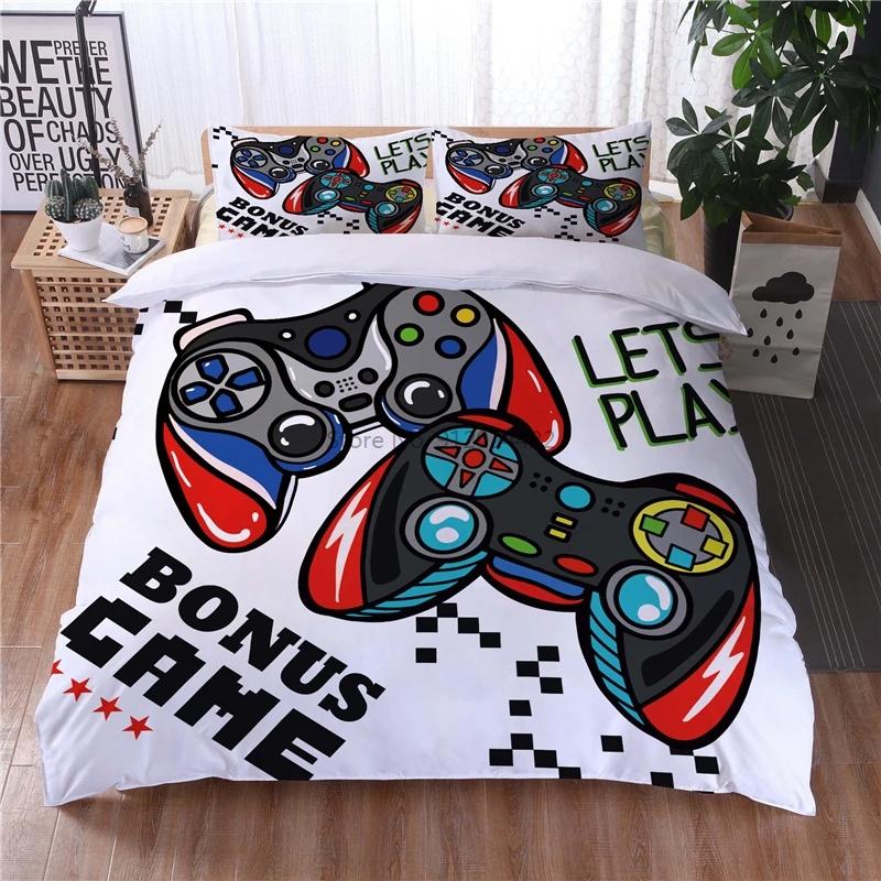

Черный комплект постельного белья GamePad с рисунком из мультфильма, пододеяльники, наволочки для взрослых и детей, комплекты постельного белья Queen King Double Size 135x200cm 2pcs